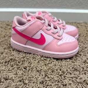 Nike Kids Pink Low-Top Sneakers with Hot Pink Swoosh